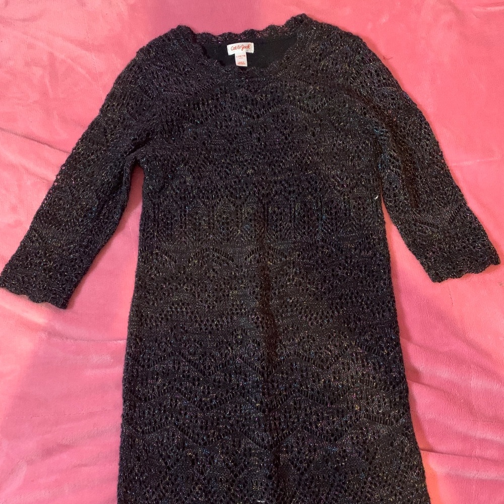 🐈‍⬛ Cat and Jack Girls Black Iridescent Crochet Dress Size 10.